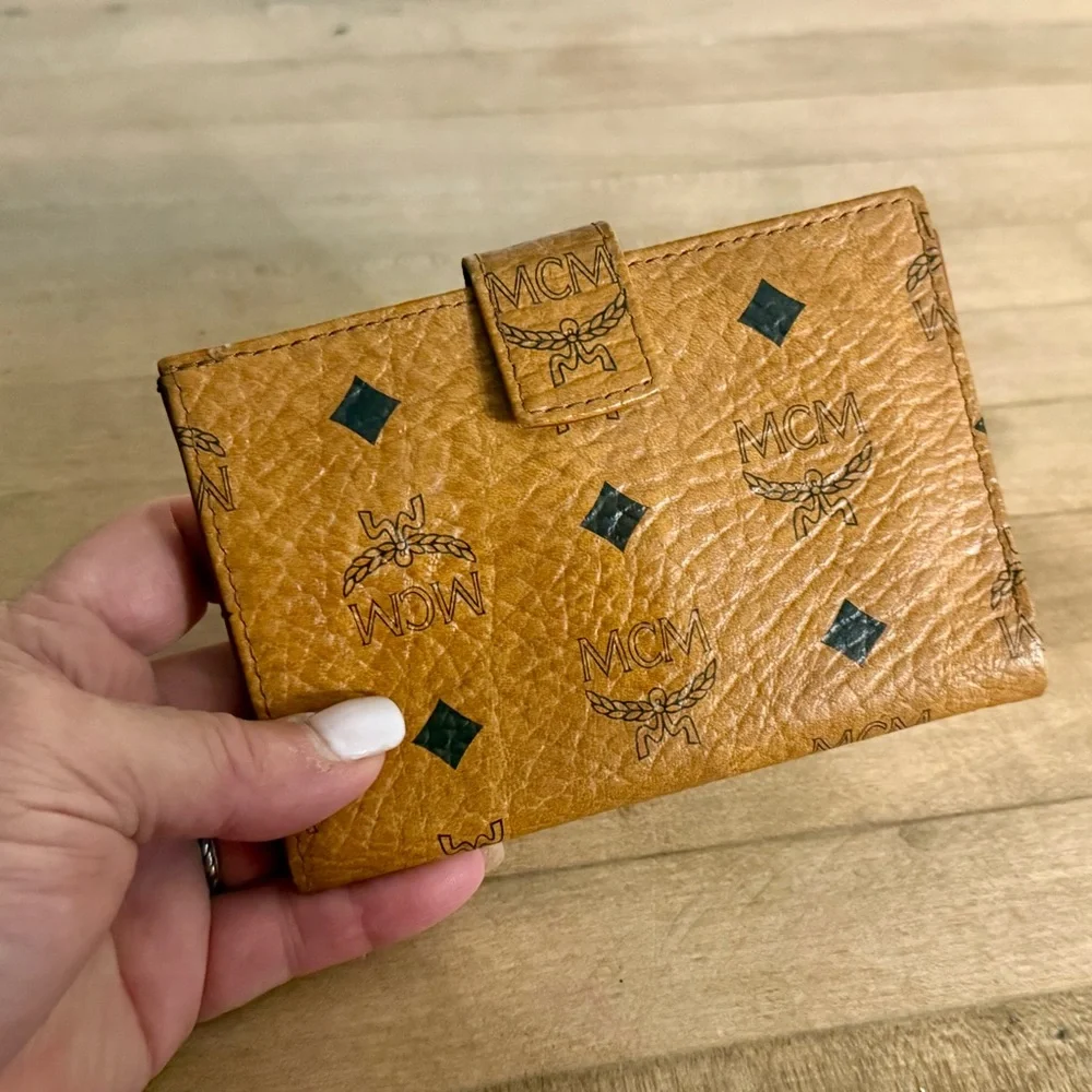 MCM Vintage Unisex Visetos Leather Compact Bifold Wallet in Cognac - Picture 5 of 12